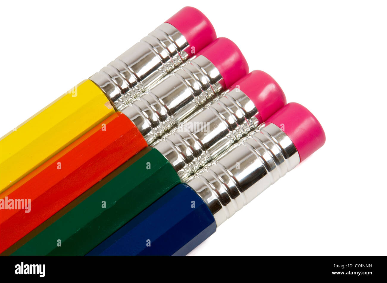 pencil erasers primary colors Stock Photo Alamy