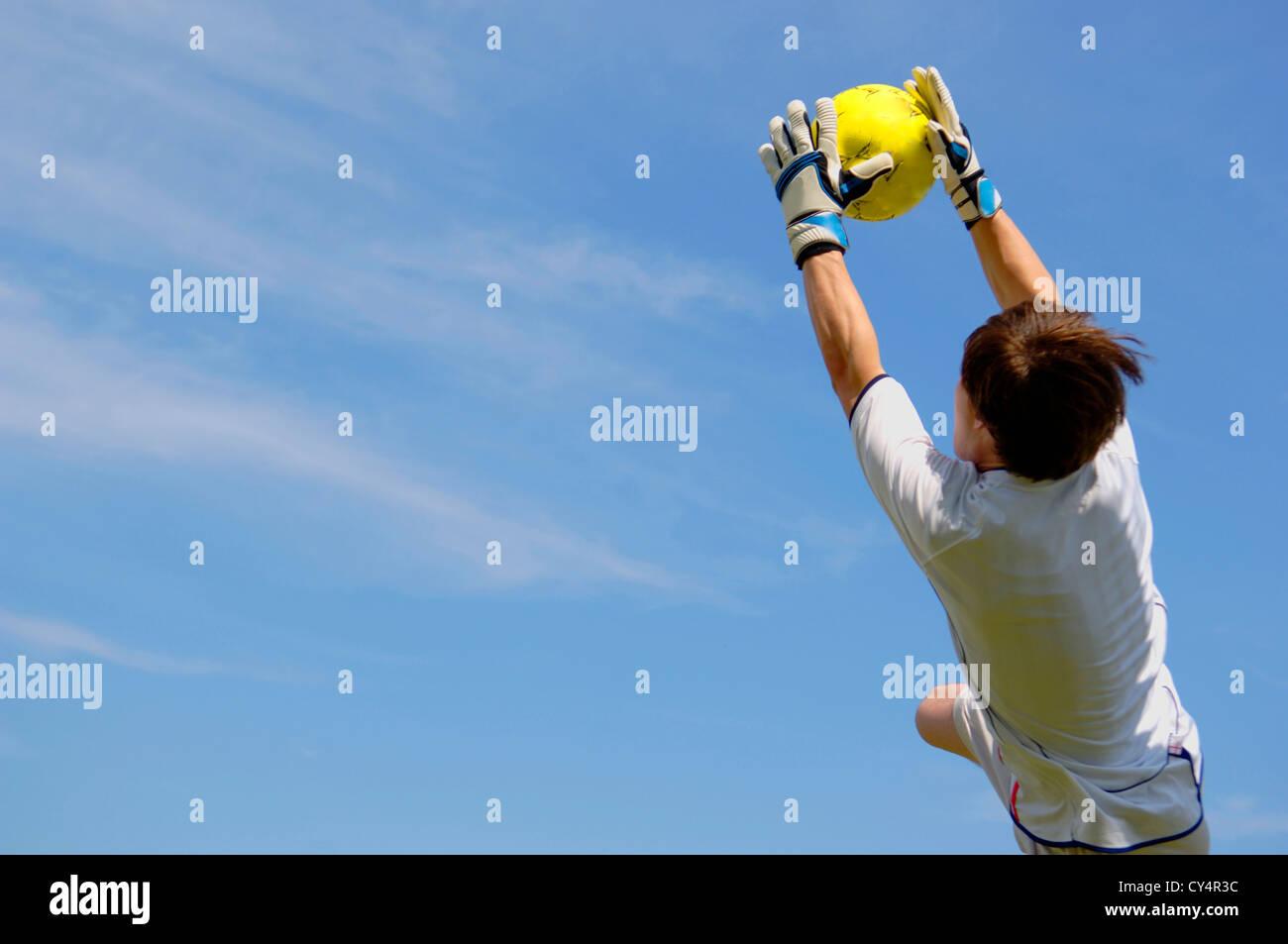 Soccer Football Goalie making diving save Stock Photo Alamy