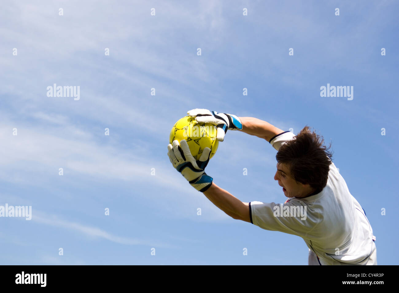 Soccer Football Goal Keeper Making Diving Save Stock Photo Alamy