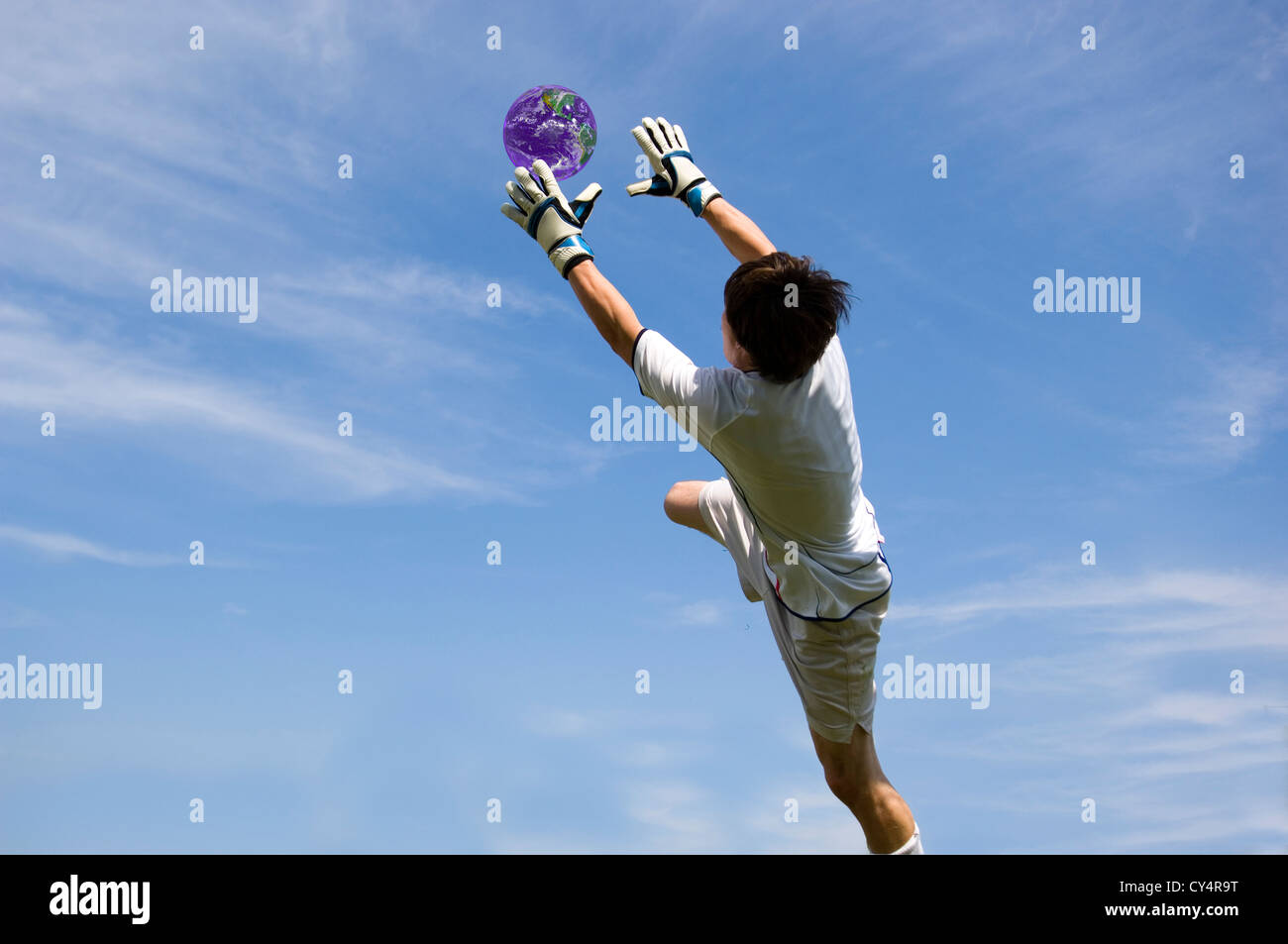 Soccer Football Goalie making diving save Stock Photo Alamy