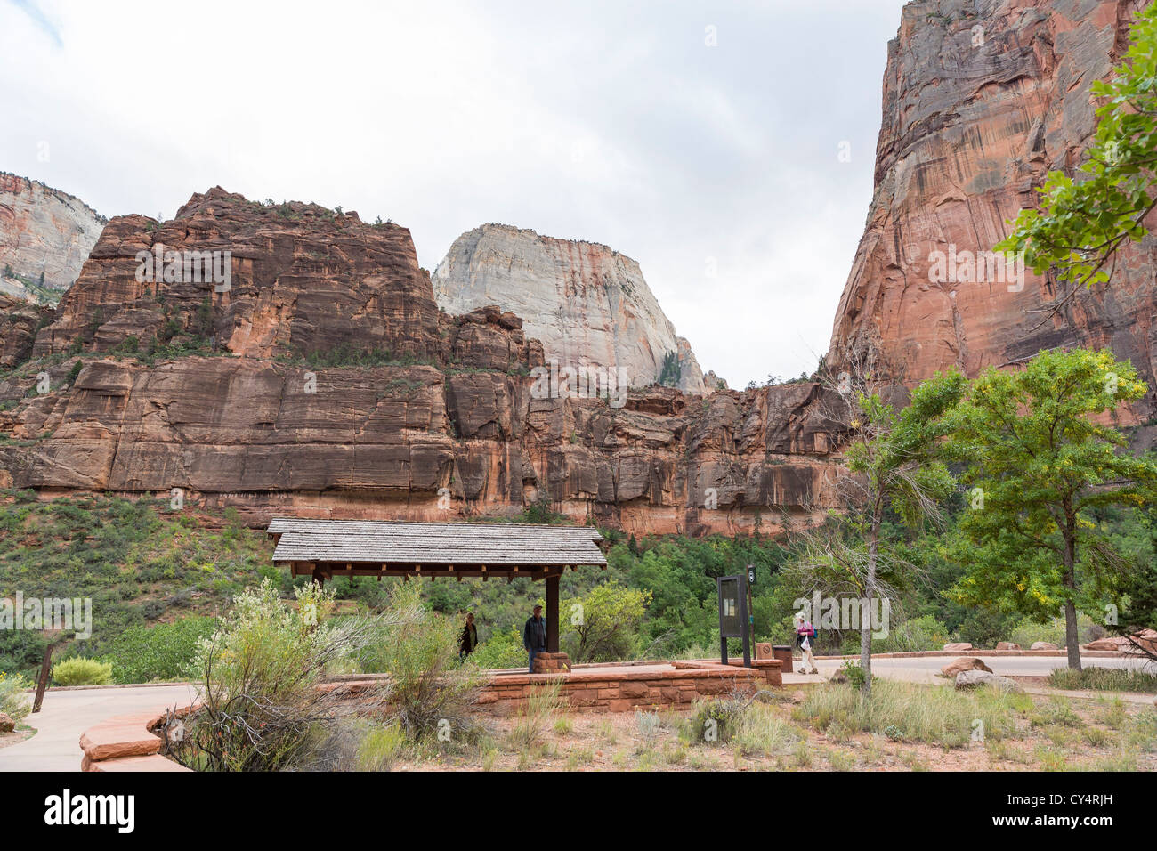 Shuttle stop at the Zion National Park, Utah Stock Photo