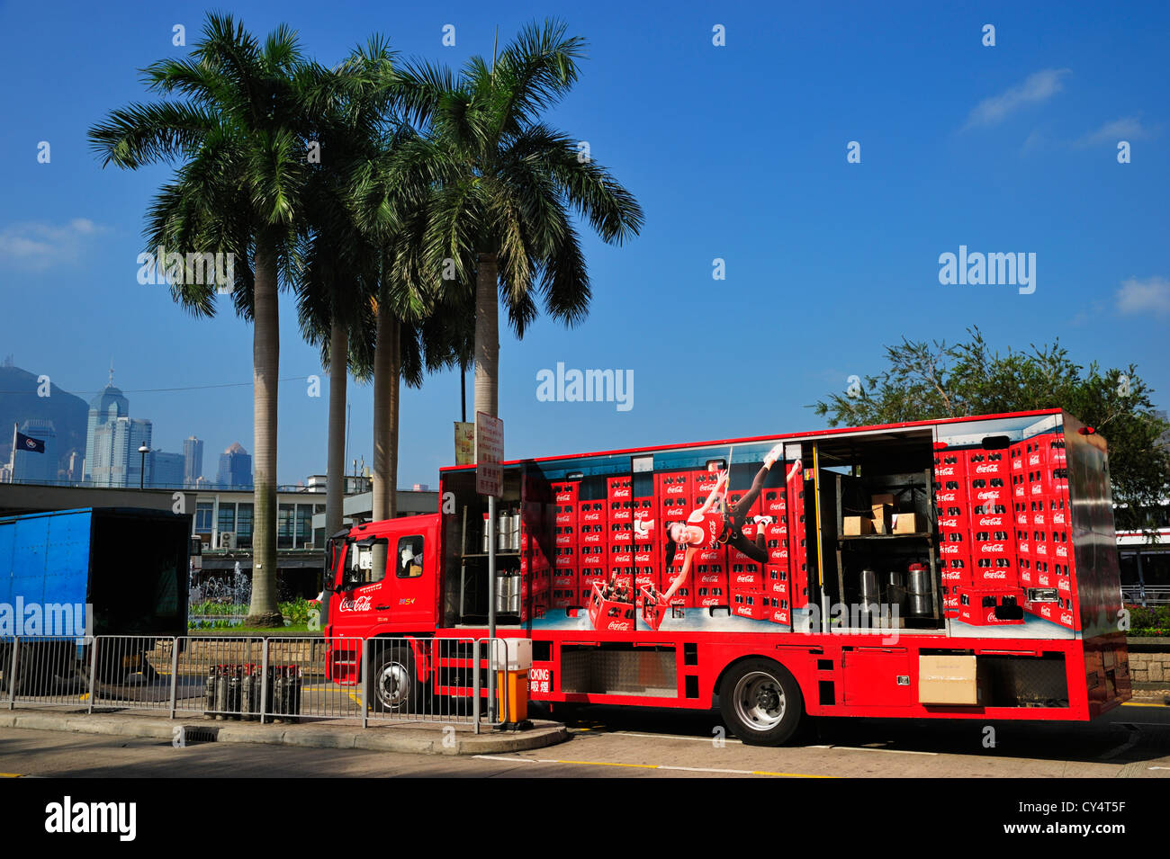 A Coca Cola truck in front of Kowloon Star Ferry terminal, Hong Kong SAR Stock Photo