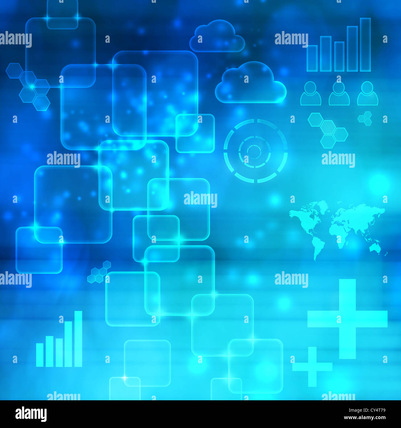 Abstract Technology Blue Shiny Background with Icons Stock Photo - Alamy