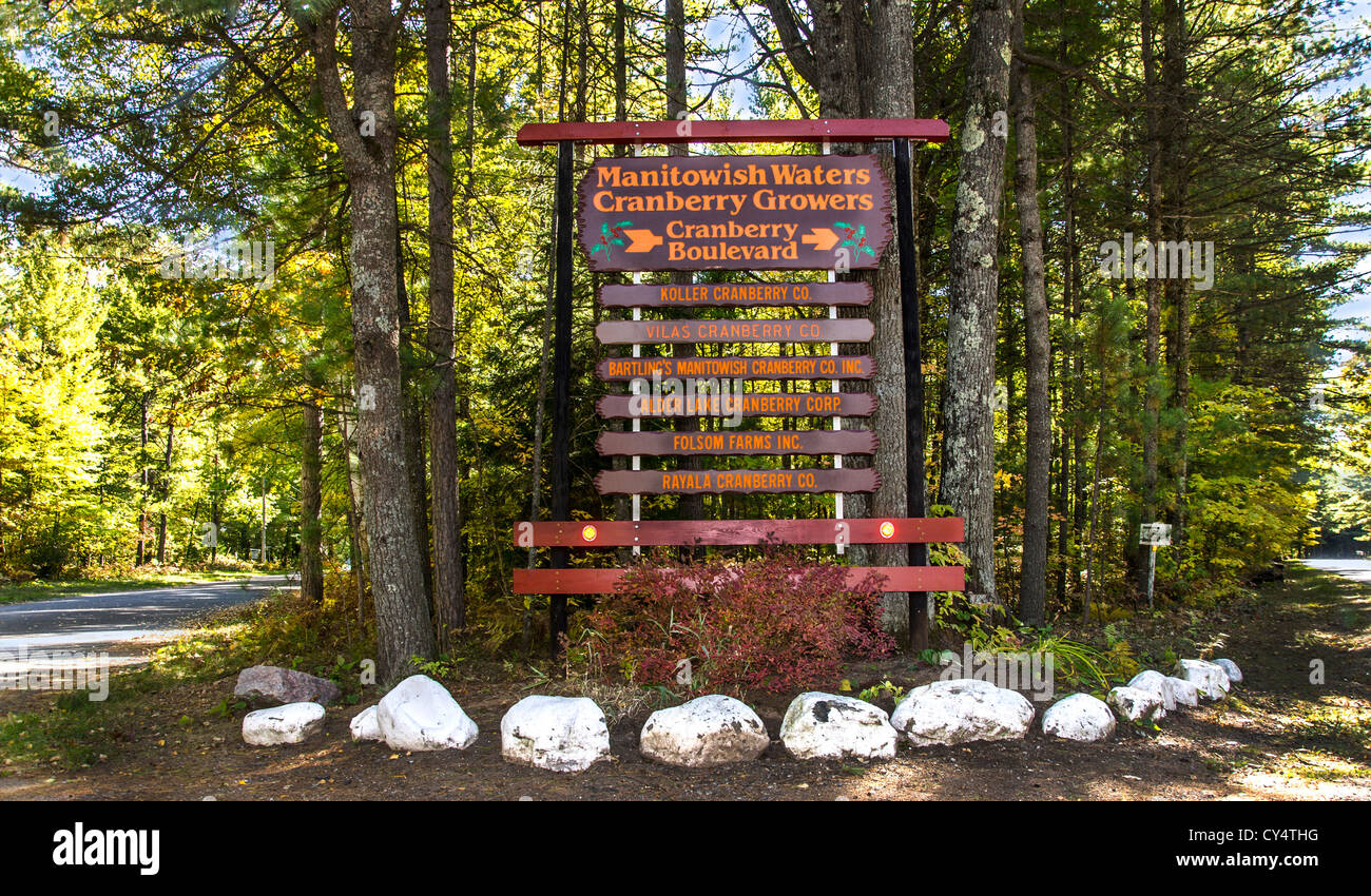 Sign for Cranberry Boulevard in the Manitowish Waters Cranberry Growers