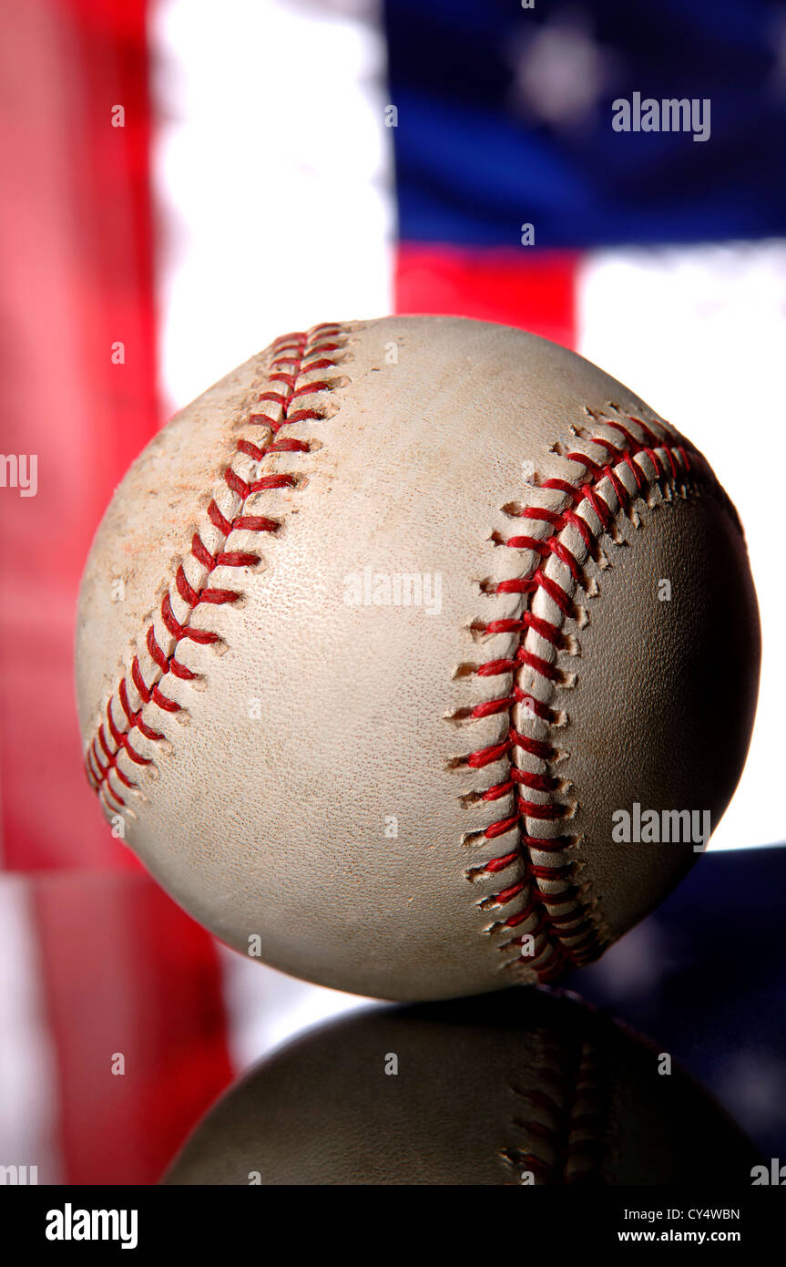 baseball and American flag Stock Photo