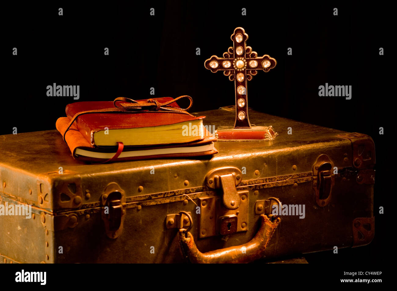 Vintage, antique religious items painted with light. Missionary items