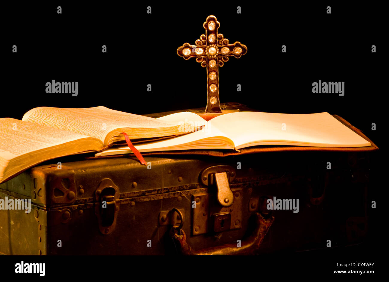 Vintage, antique religious items painted with light. Missionary items