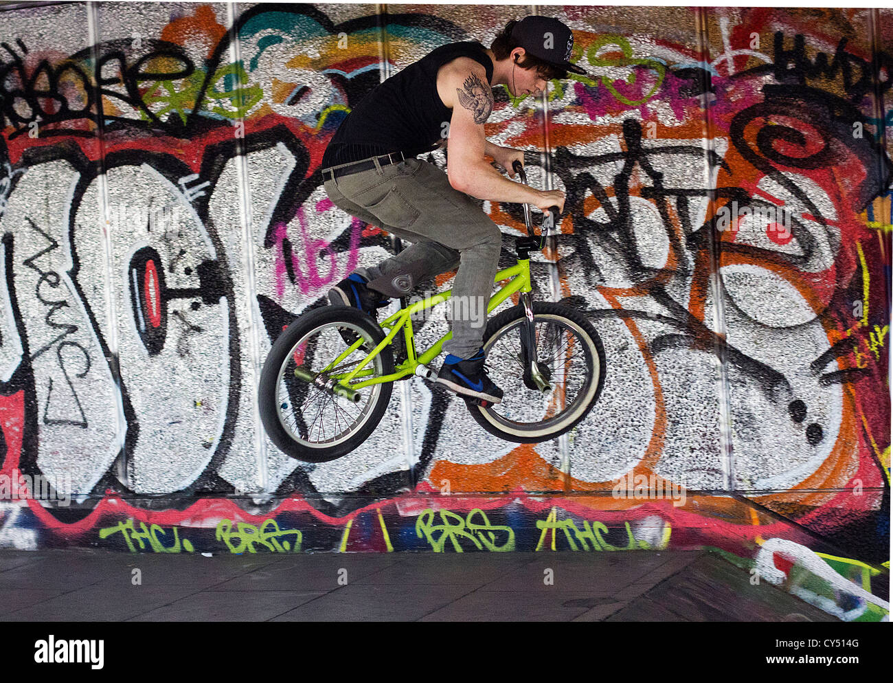 BMX rider on the South Bank London Stock Photo Alamy