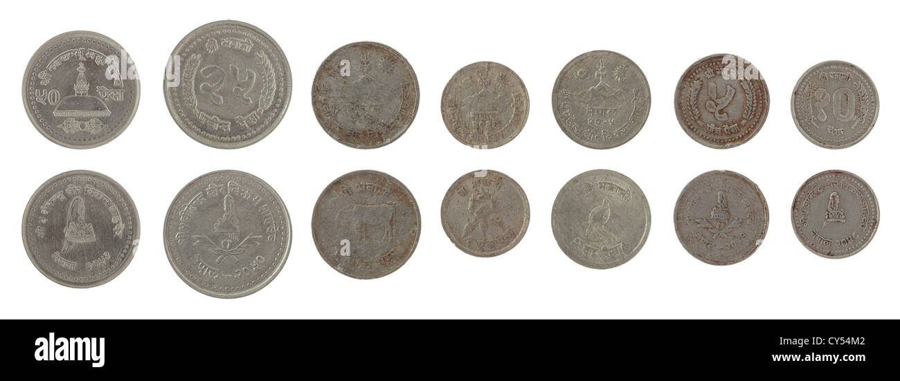 Nepalese paisa coins isolated on white Stock Photo