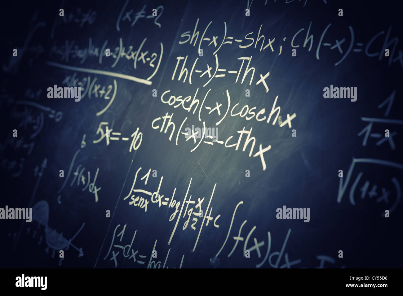 closeup image of classic blackboard with math text Stock Photo