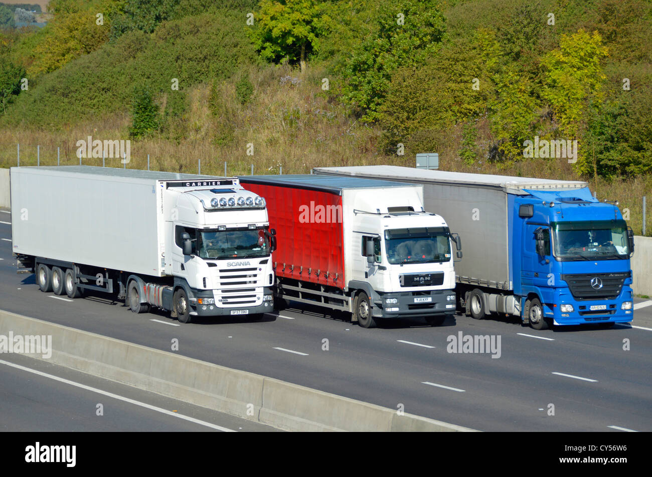 Overtaking lorries on four lane motorway Stock Photo 51131618 Alamy