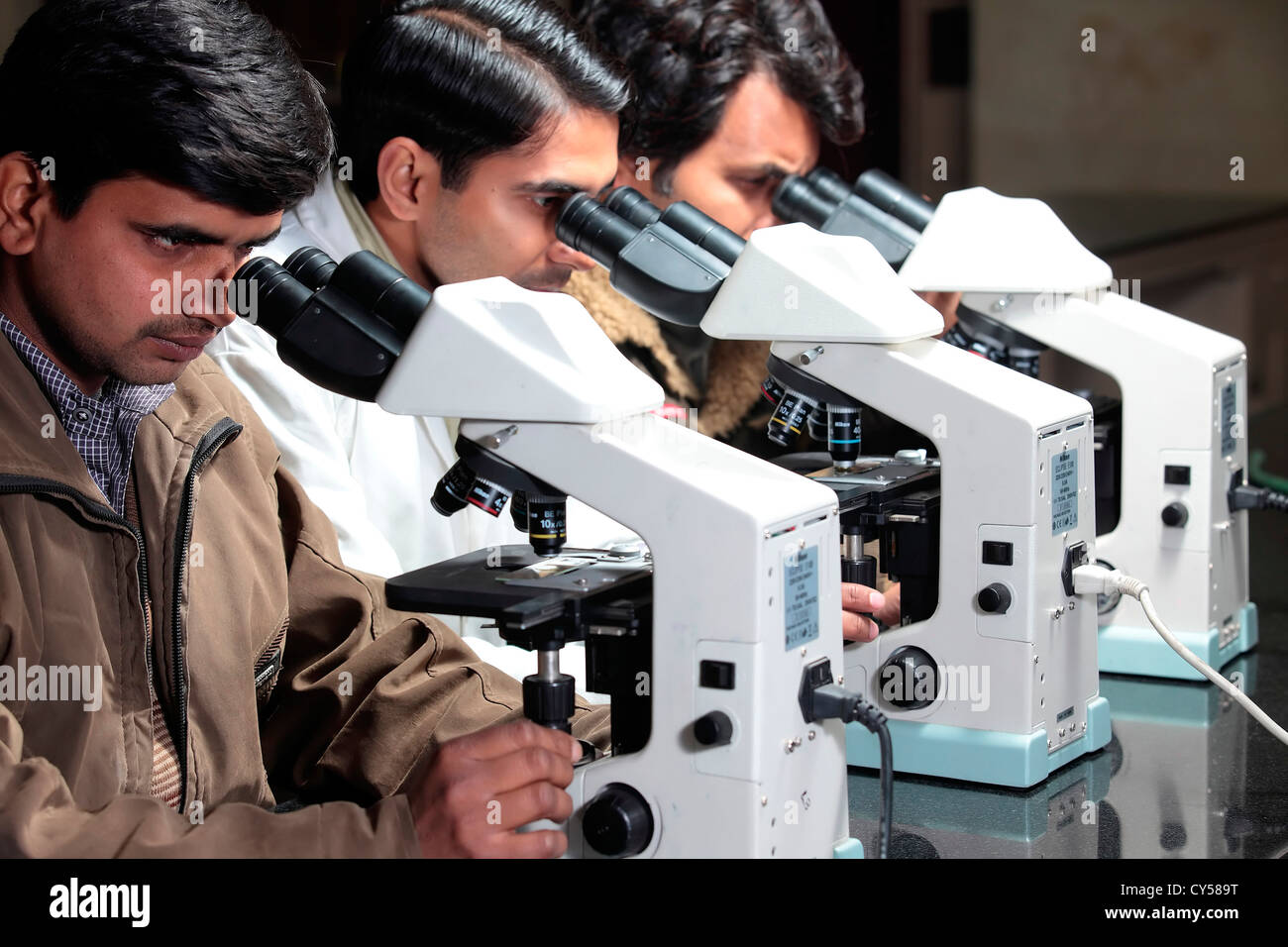 Education, Technician, Research,  Laboratory, Science, Scientist, Worker, Microscope, Equipment, Observing, Medicine, Studying Stock Photo