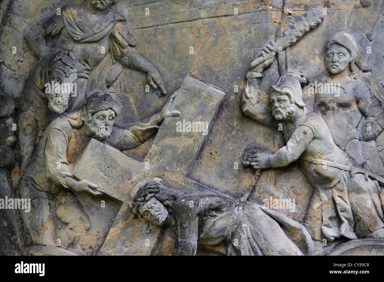 Relief - Calvary - Stations of the Cross - Jesus falls the first time Stock Photo
