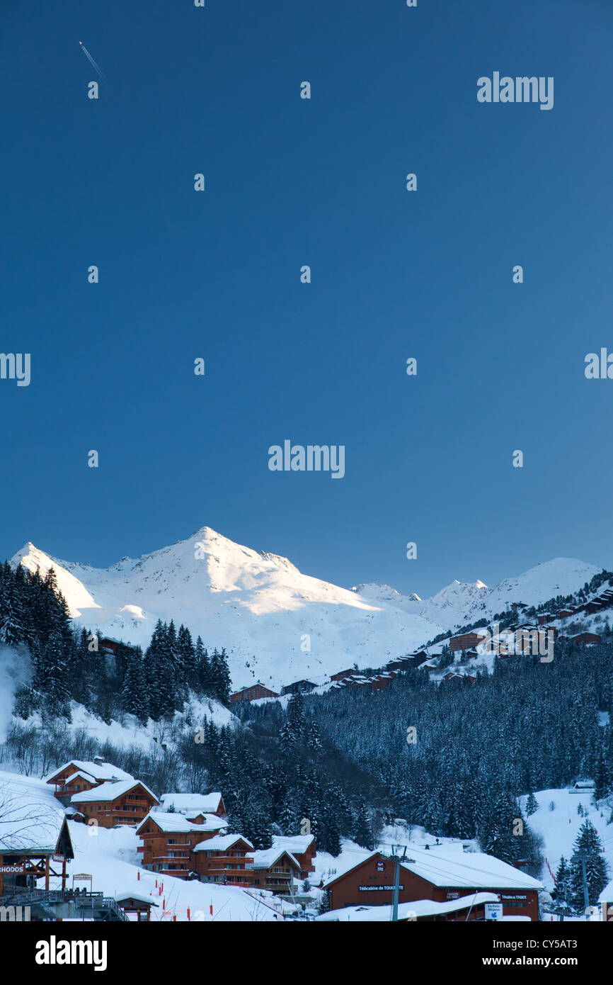 French Alps at the 3 vallees ski resort, Meribel village Stock Photo