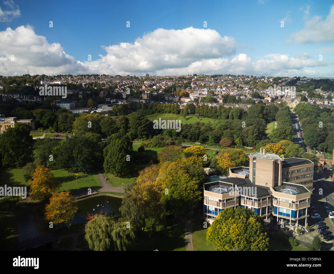 Ariel view of parkland and University of Sheffield Geography building