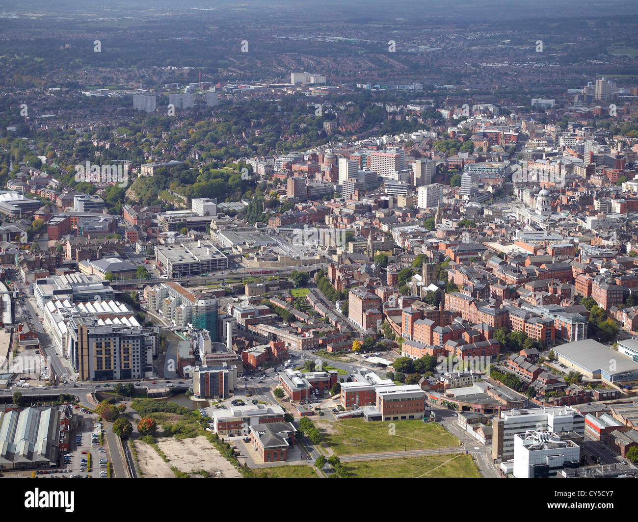 Aerial view of Nottingham City Centre, East Midlands, England, UK Stock