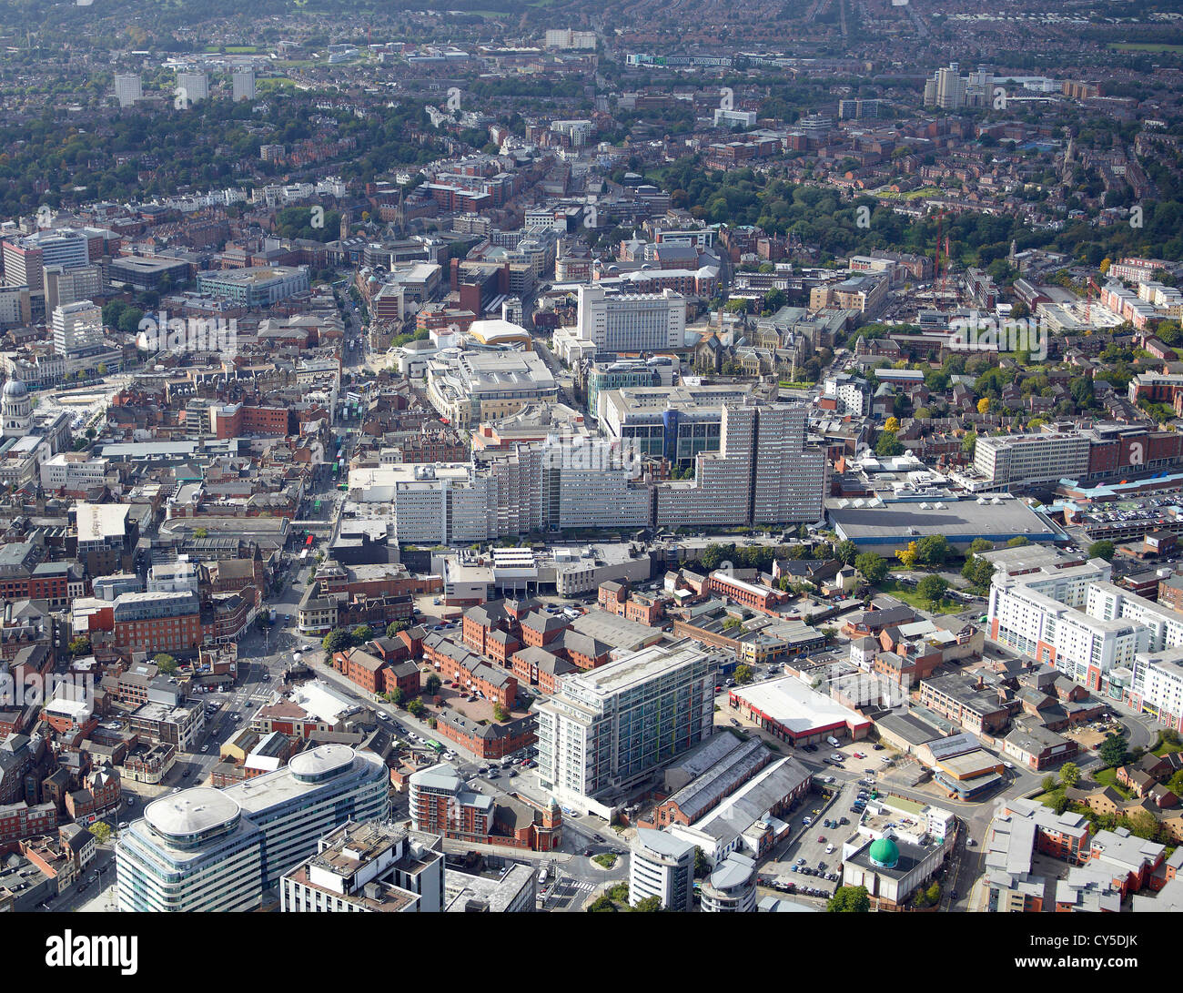 Aerial view of Nottingham City Centre, East Midlands, England, UK Stock Photo
