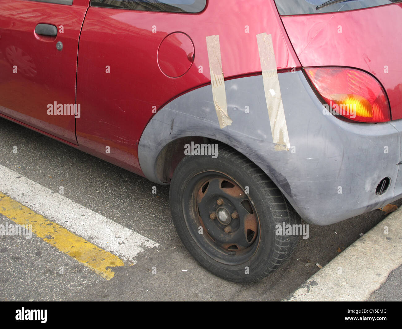 temporary repair for broken car rear bumper Stock Photo Alamy