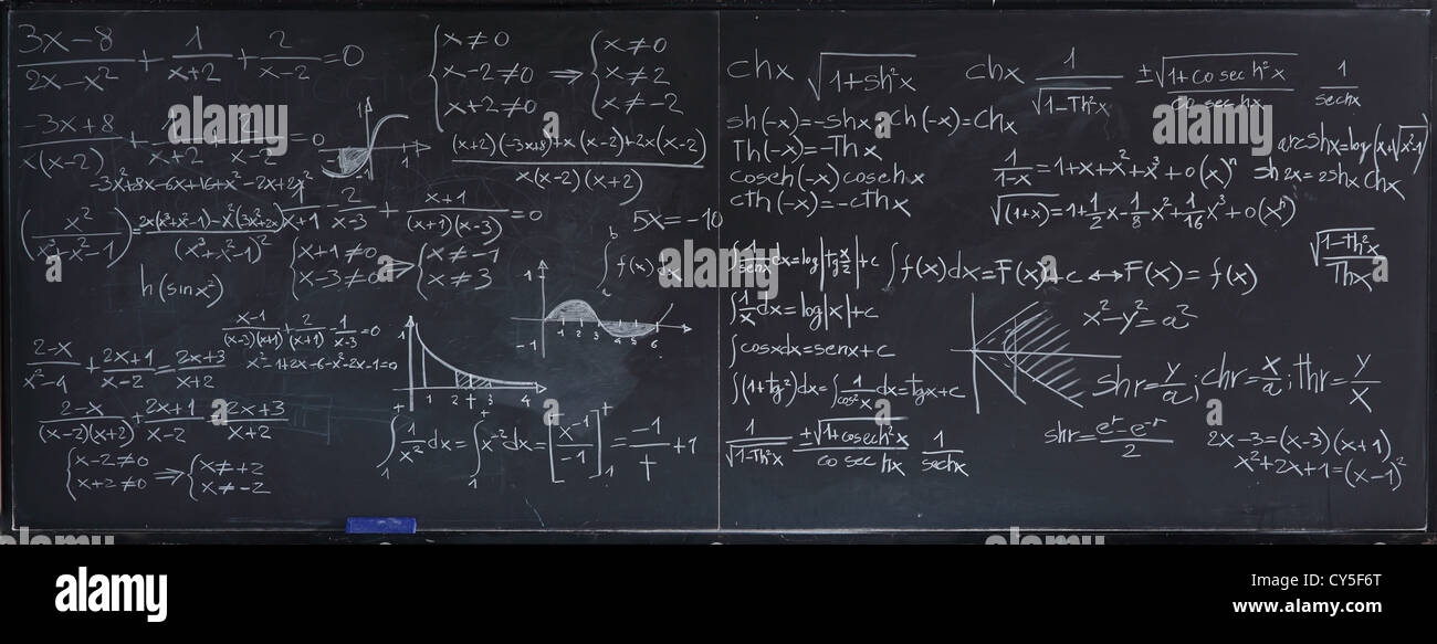 closeup image of classic blackboard with math text Stock Photo