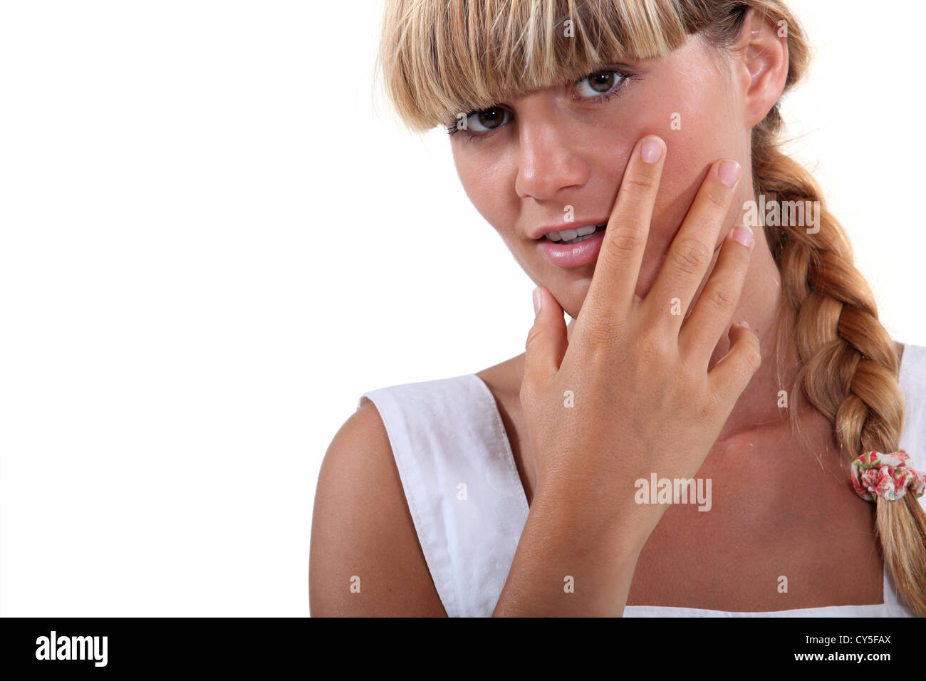 Girl holding face Stock Photo Alamy