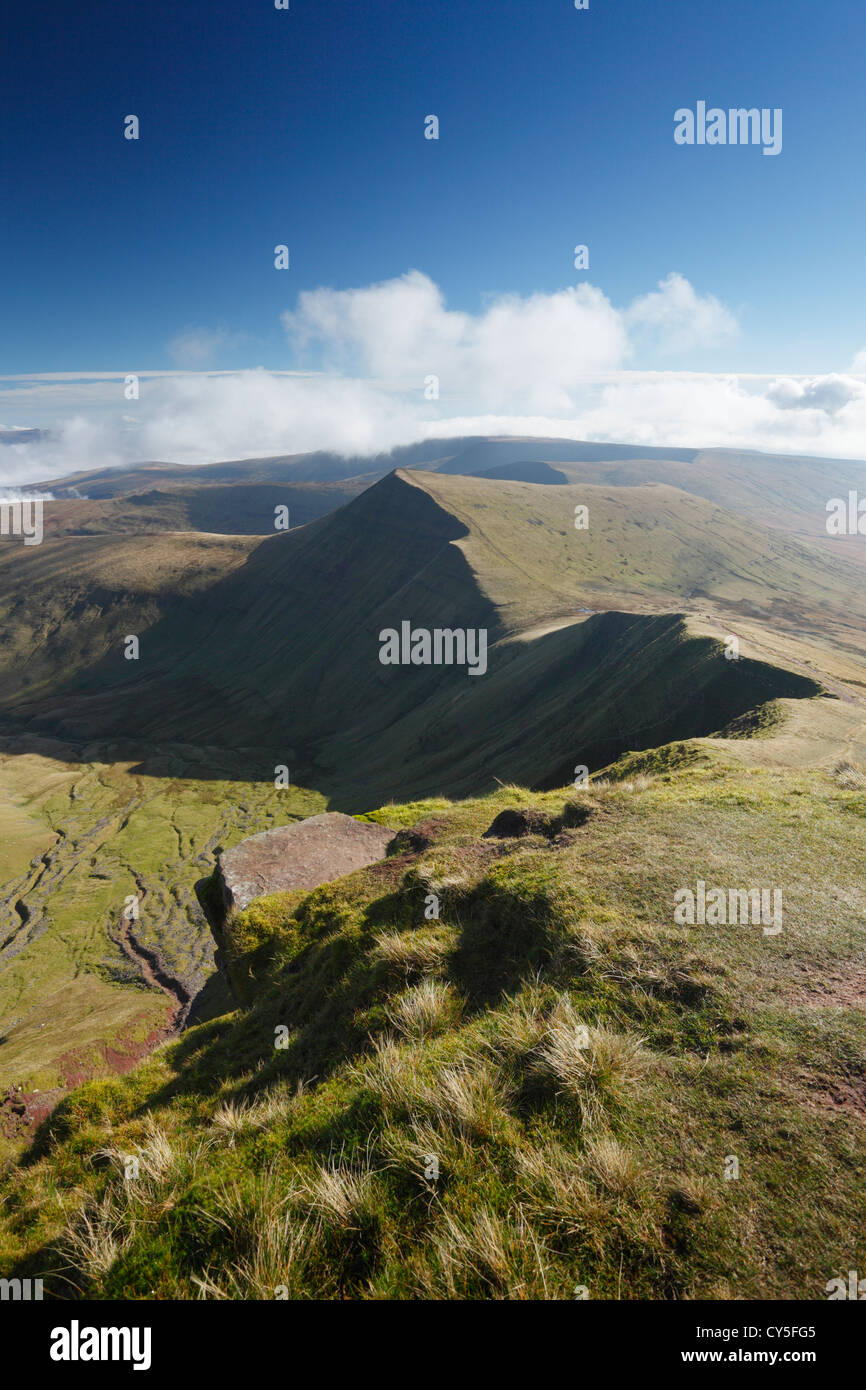 View towards Cribyn from the Summit of Pen y Fan. Brecon Beacons National Park. Powys. Wales. UK. Stock Photo