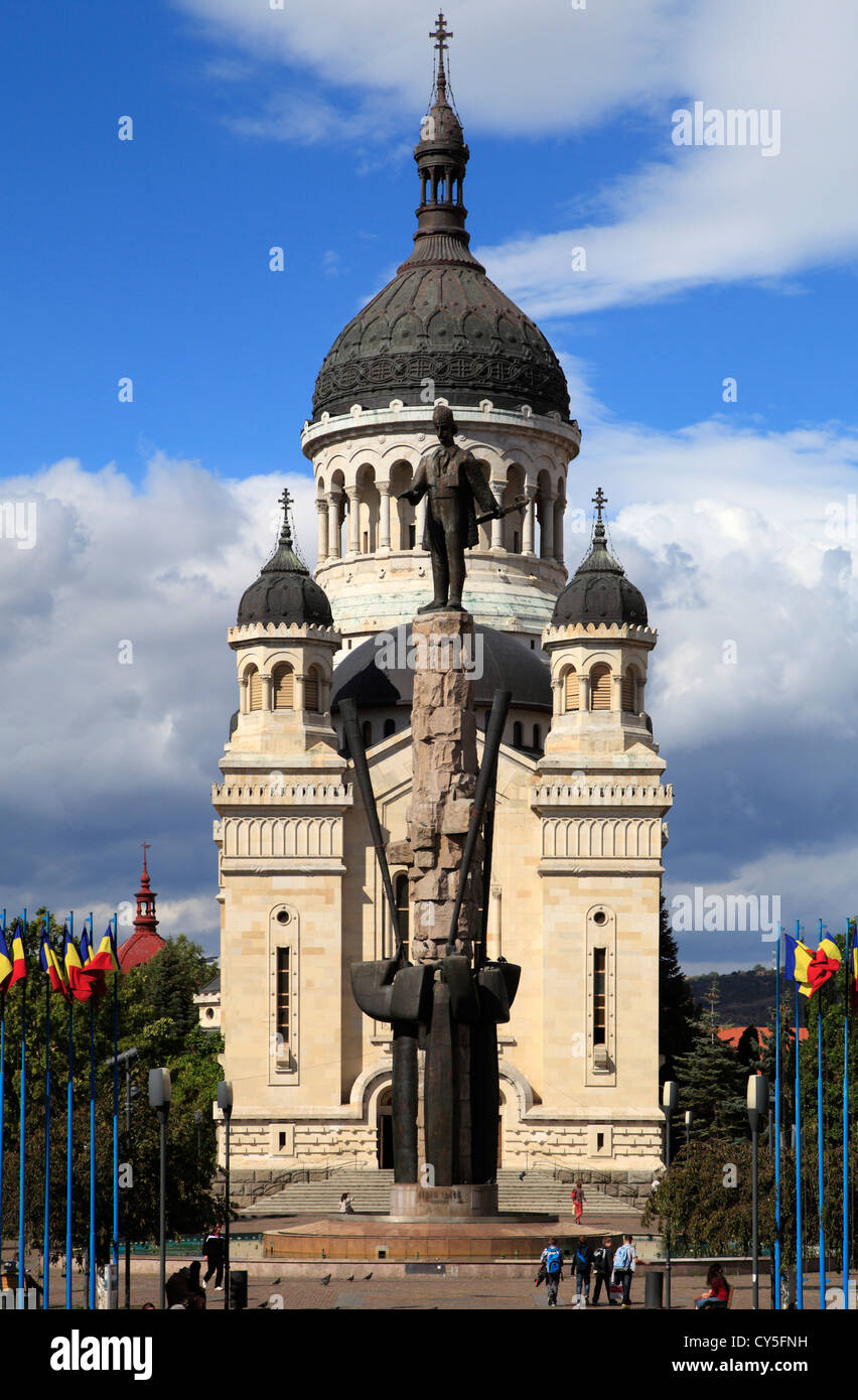Romania, ClujNapoca, Orthodox Cathedral, Avram Iancu statue Stock
