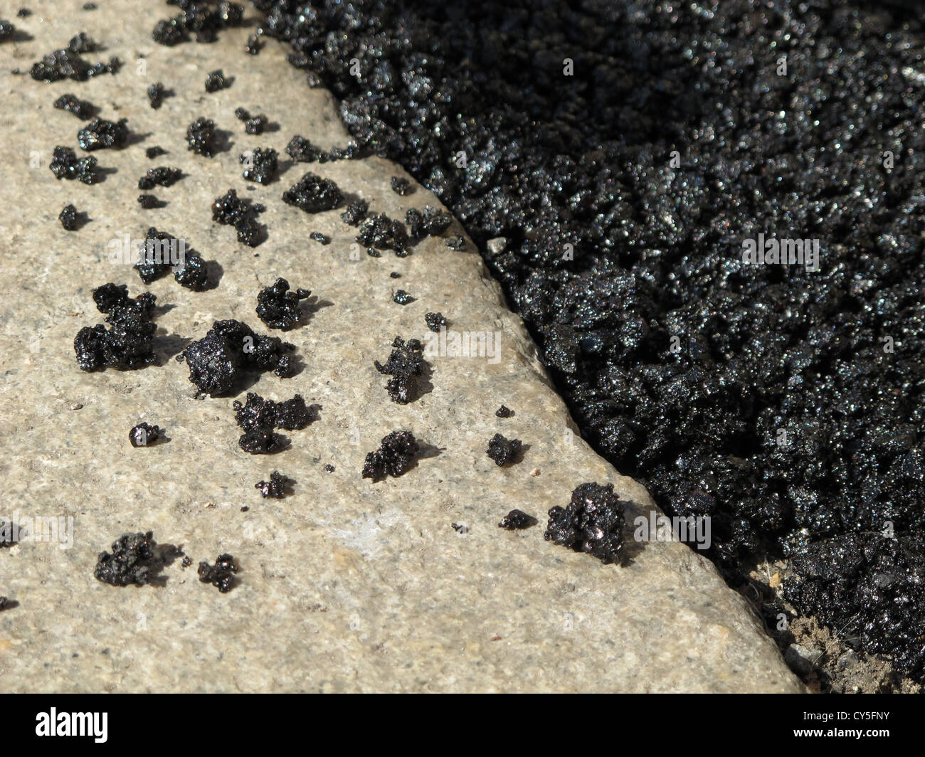 fresh tarmac on road surface Stock Photo