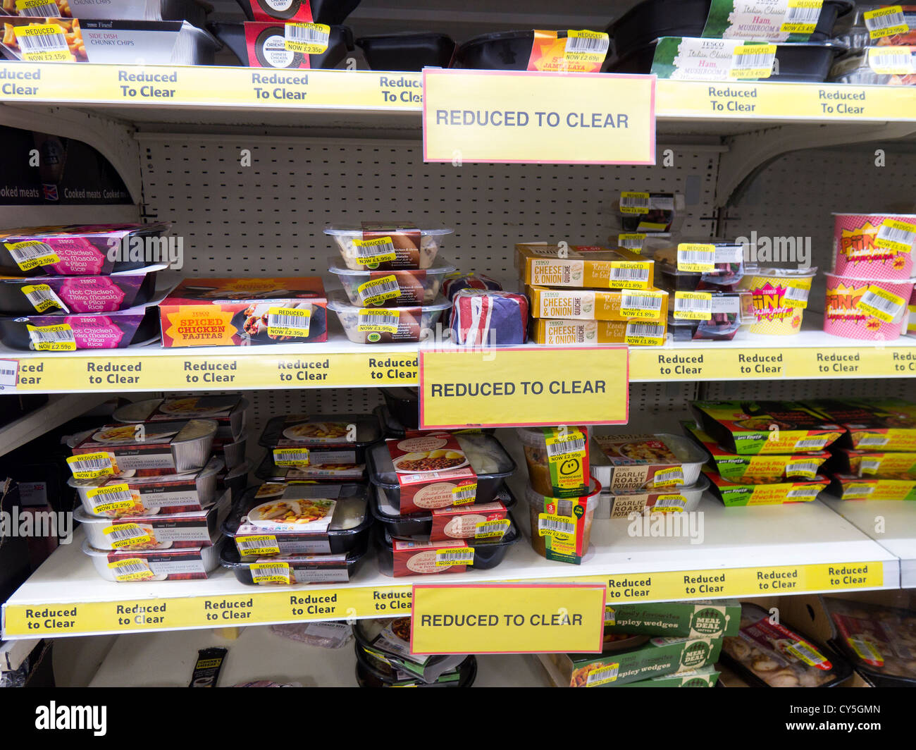 Reduced to clear shelves in supermarket offering some relief from rising food prices Stock Photo