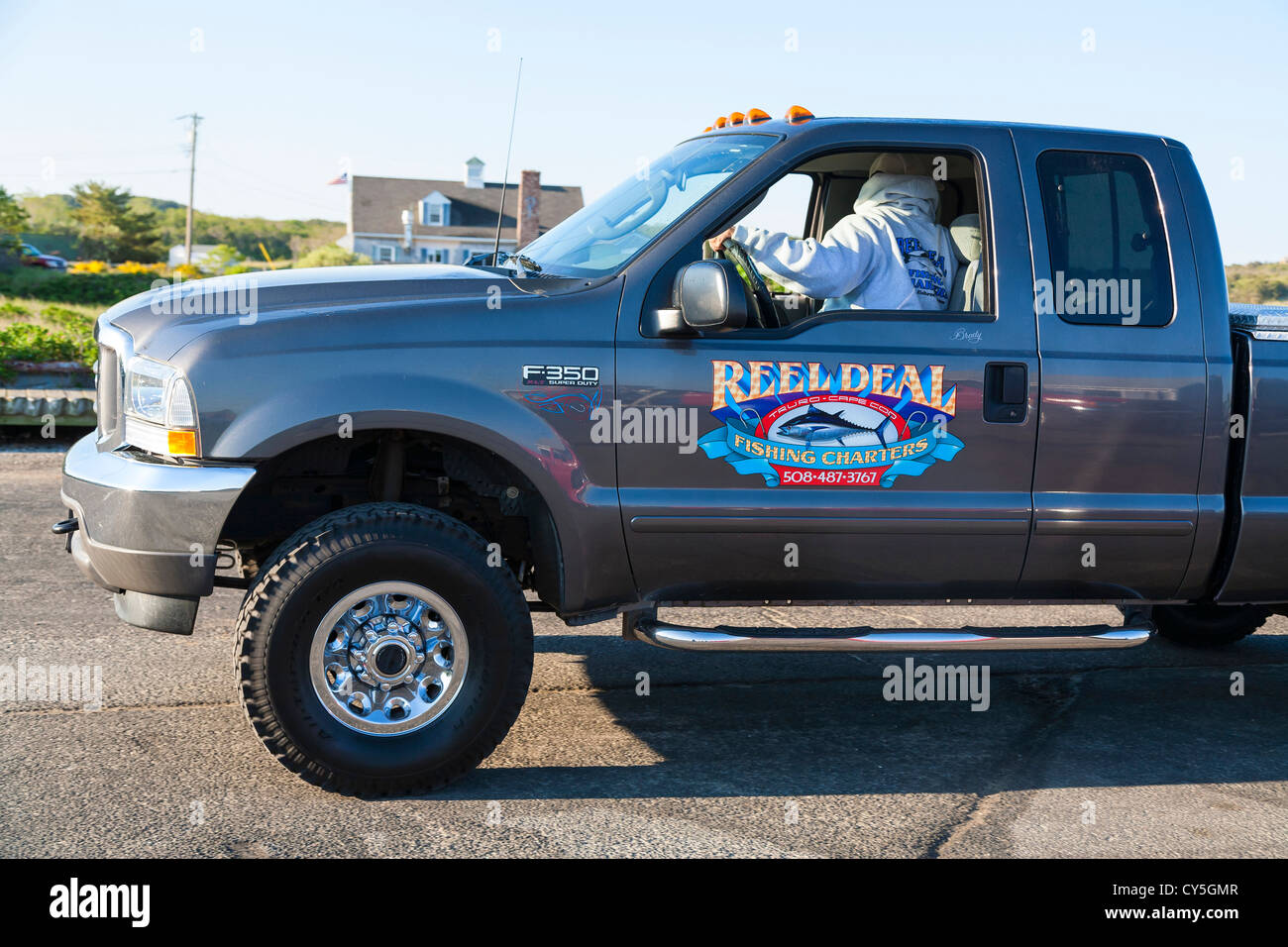 Charter Skippers Truck at Pamet River boat ramp. Cape Cod. USA. Stock Photo