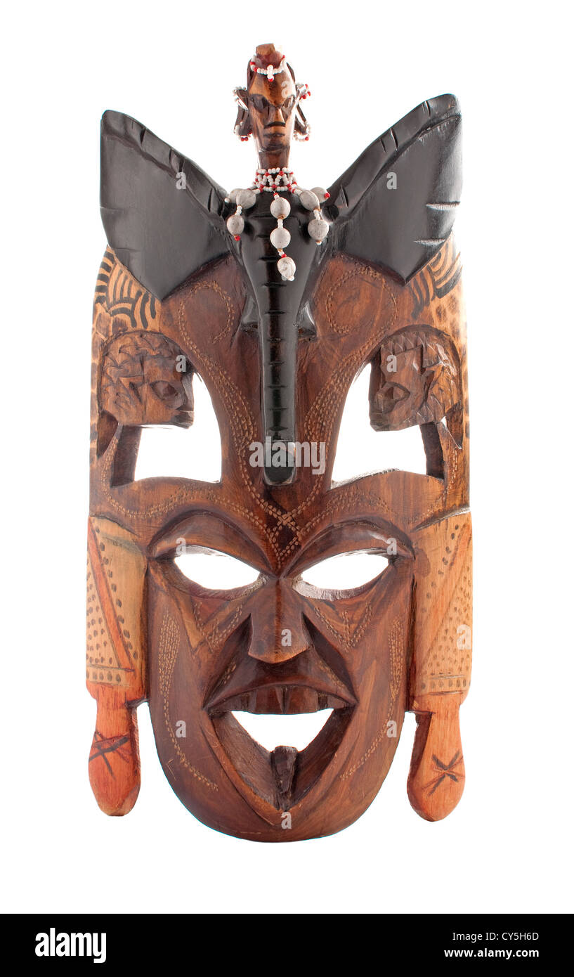Tribal African mask used in traditional ceremonies isolated on white