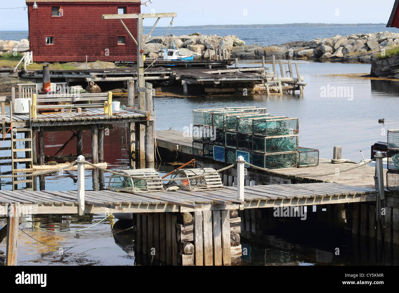 Canada Nova Scotia Atlantic Maritime Provinces Lunenburg Blue Rocks lobster traps dock Stock Photo