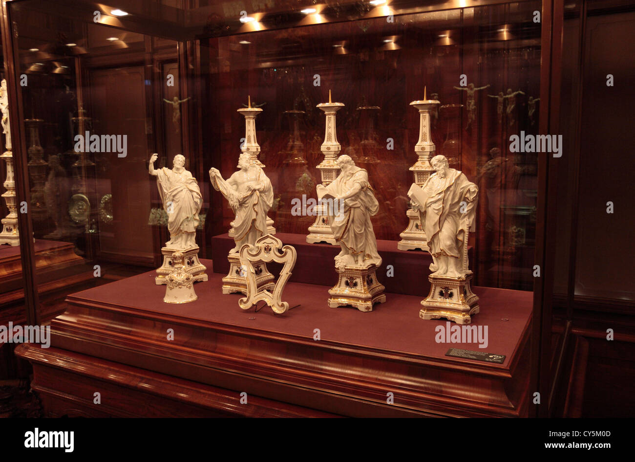 Meissen altar set of the Empress Wilhelmine Amalla in the Imperial Treasury, part of the Hofburg Palace, Vienna, Austria. Stock Photo