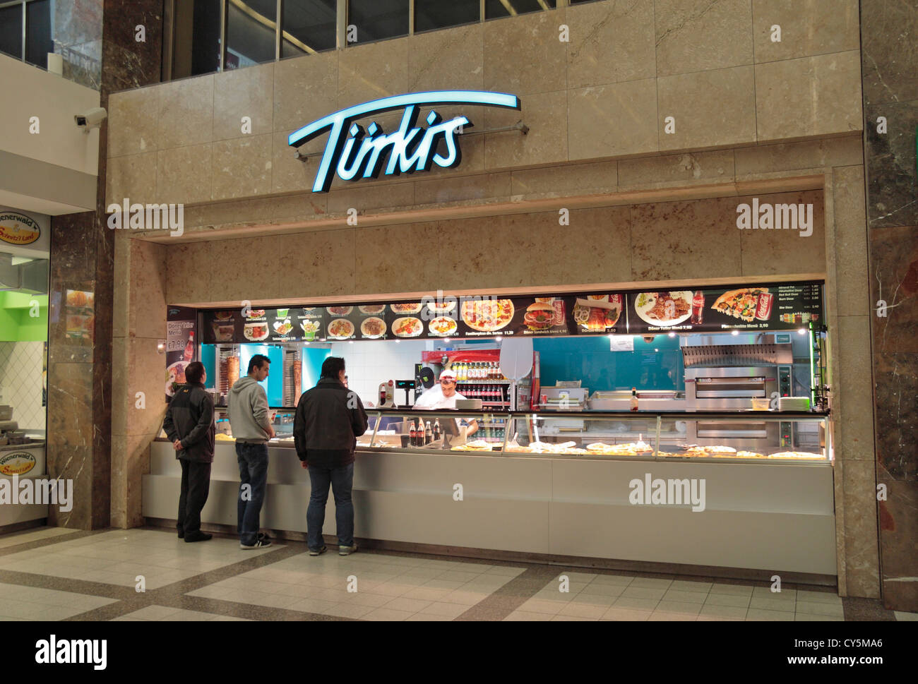 A Türkis fast food shop in the Wien Westbahnhof (Vienna Western Station) Vienna, Austria. Stock Photo