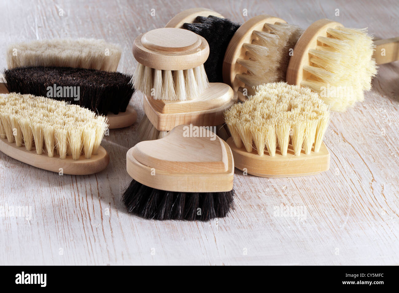 Different body brushes made of wood and natural fibers Stock Photo Alamy