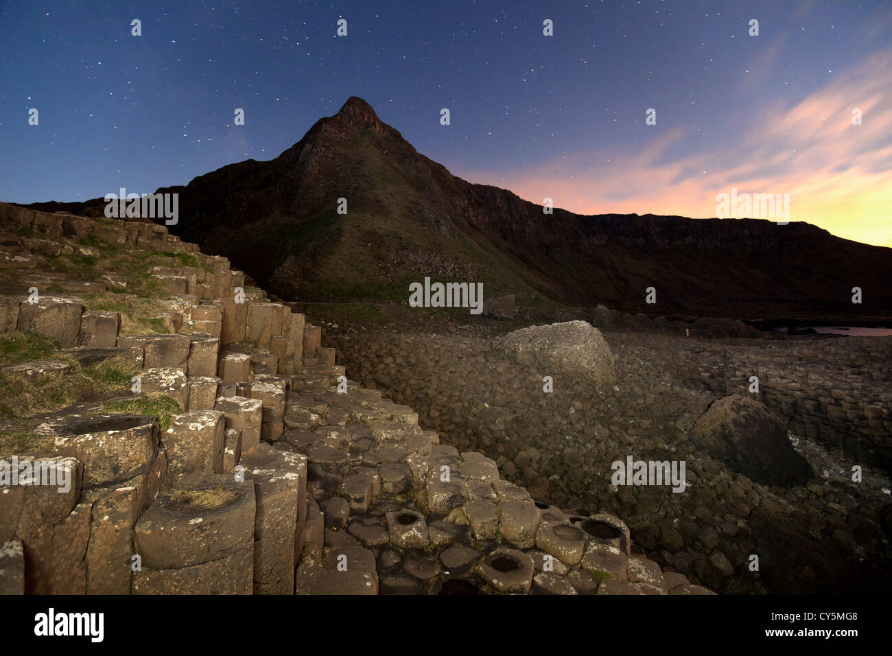 The Giants Causeway at night Stock Photo