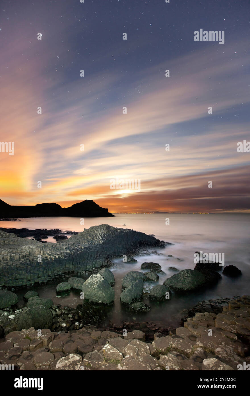 The Giants Causeway at night Stock Photo