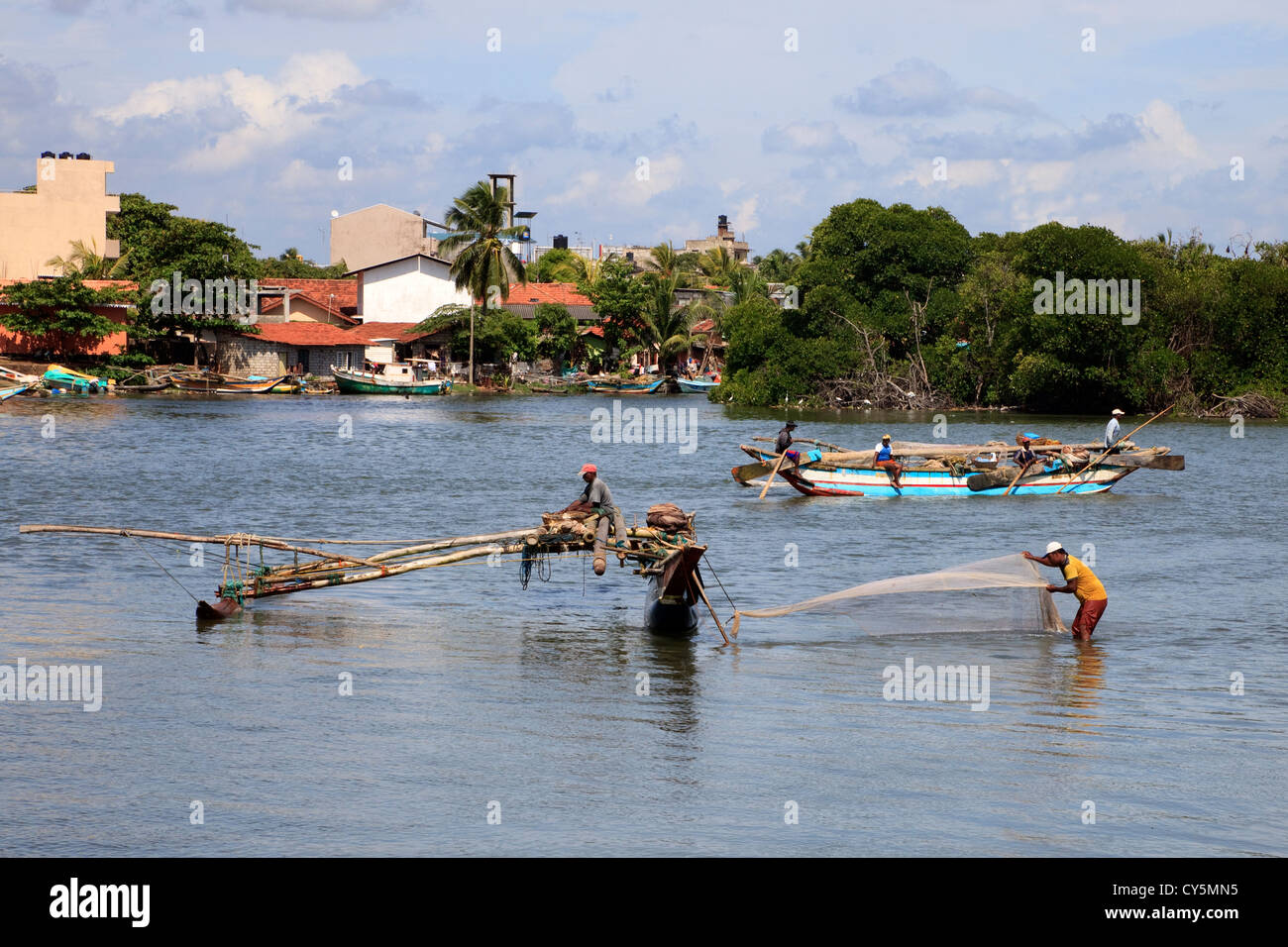 Traditional catamaran used by fishermen in Sri Lanka. Negombo harbour. Stock Photo