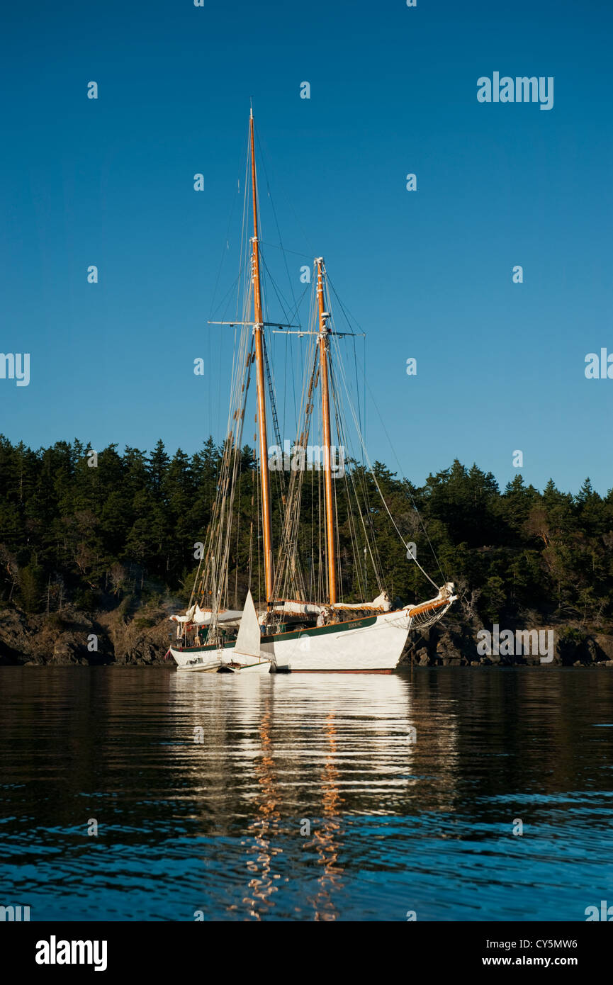 The historic schooner Zodiac anchored off Shaw Island in the San Juan