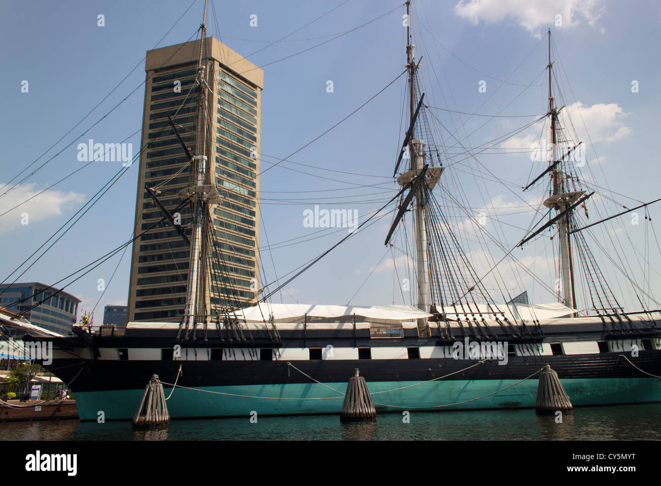 USS Constellation, the last all sail warship built by the US Navy, is open to the public as a museum in Baltimore's Inner Harbor Stock Photo