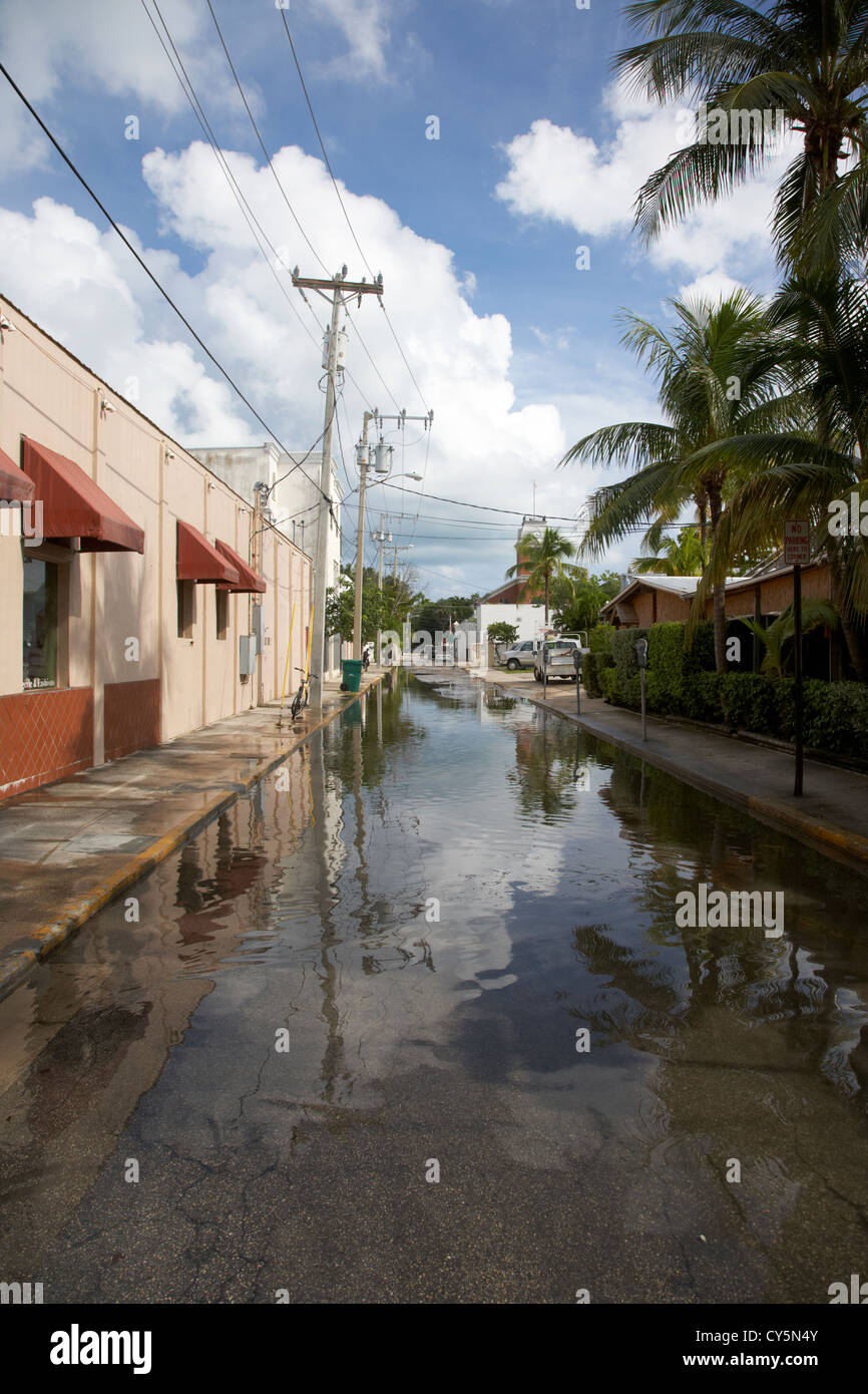 streets flooded by heavy rainfall key west florida usa Stock Photo