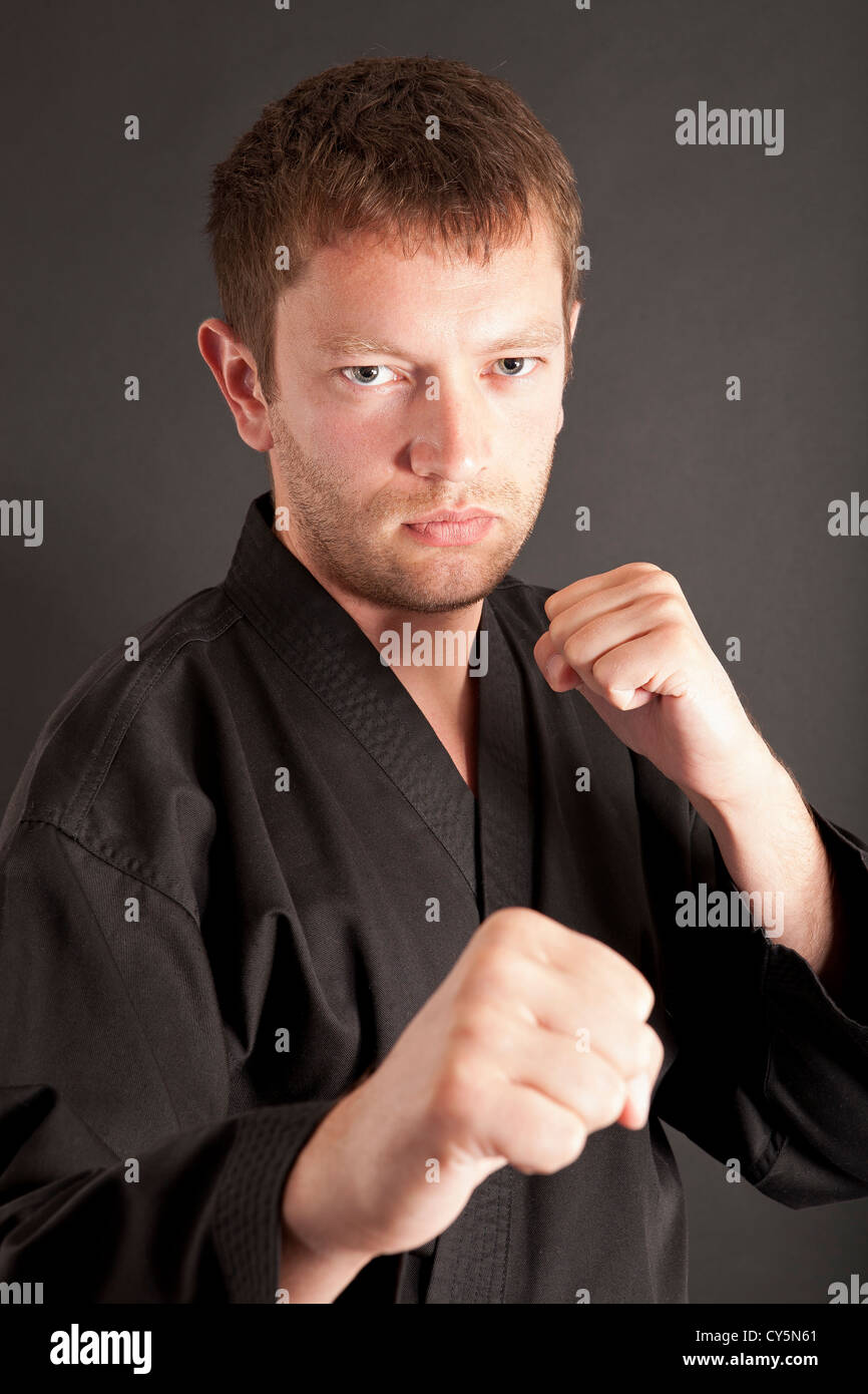 martial art athlete in defense position Stock Photo Alamy