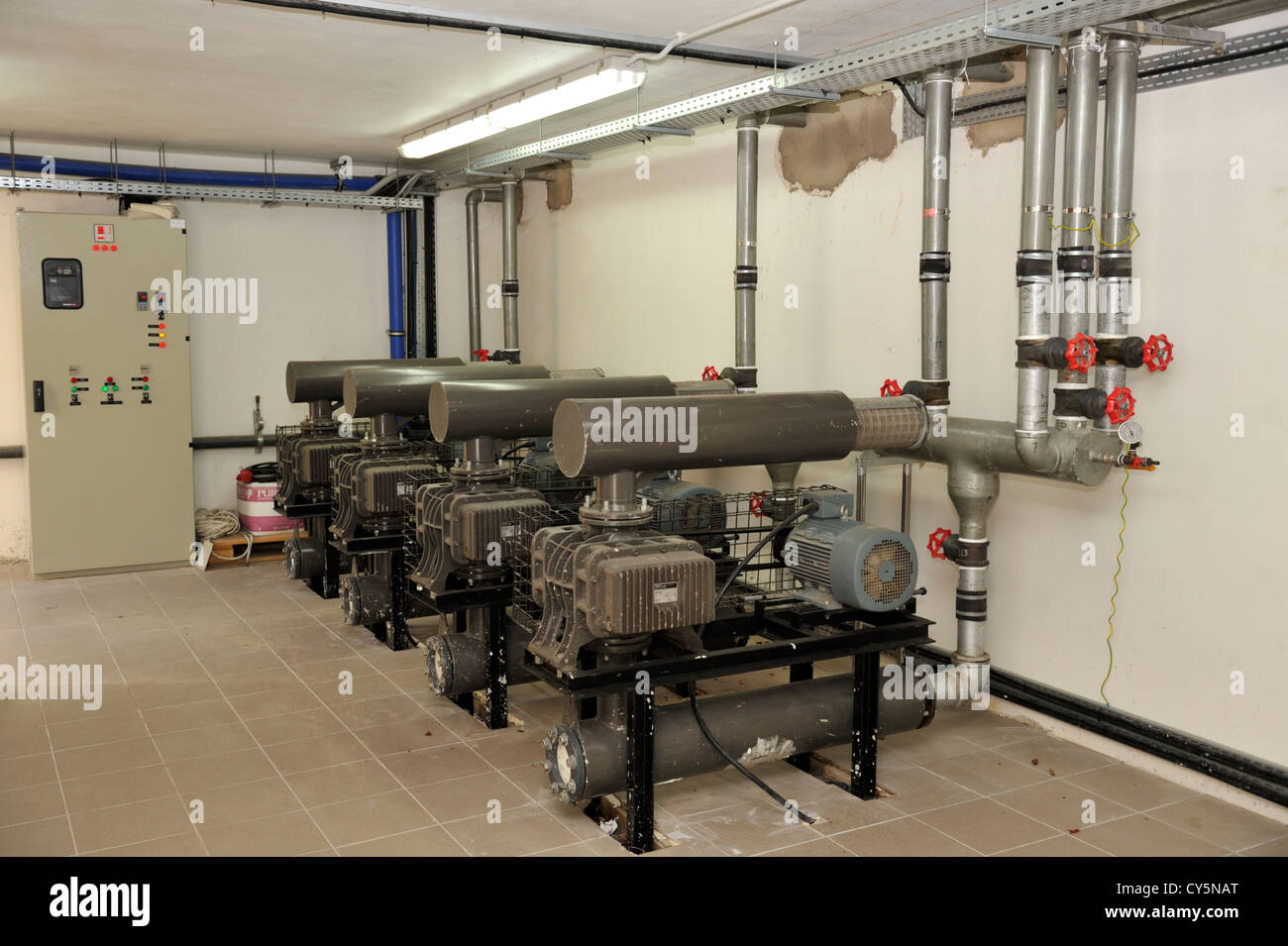 Air compressors used in water treatment facility of a large resort hotel Stock Photo