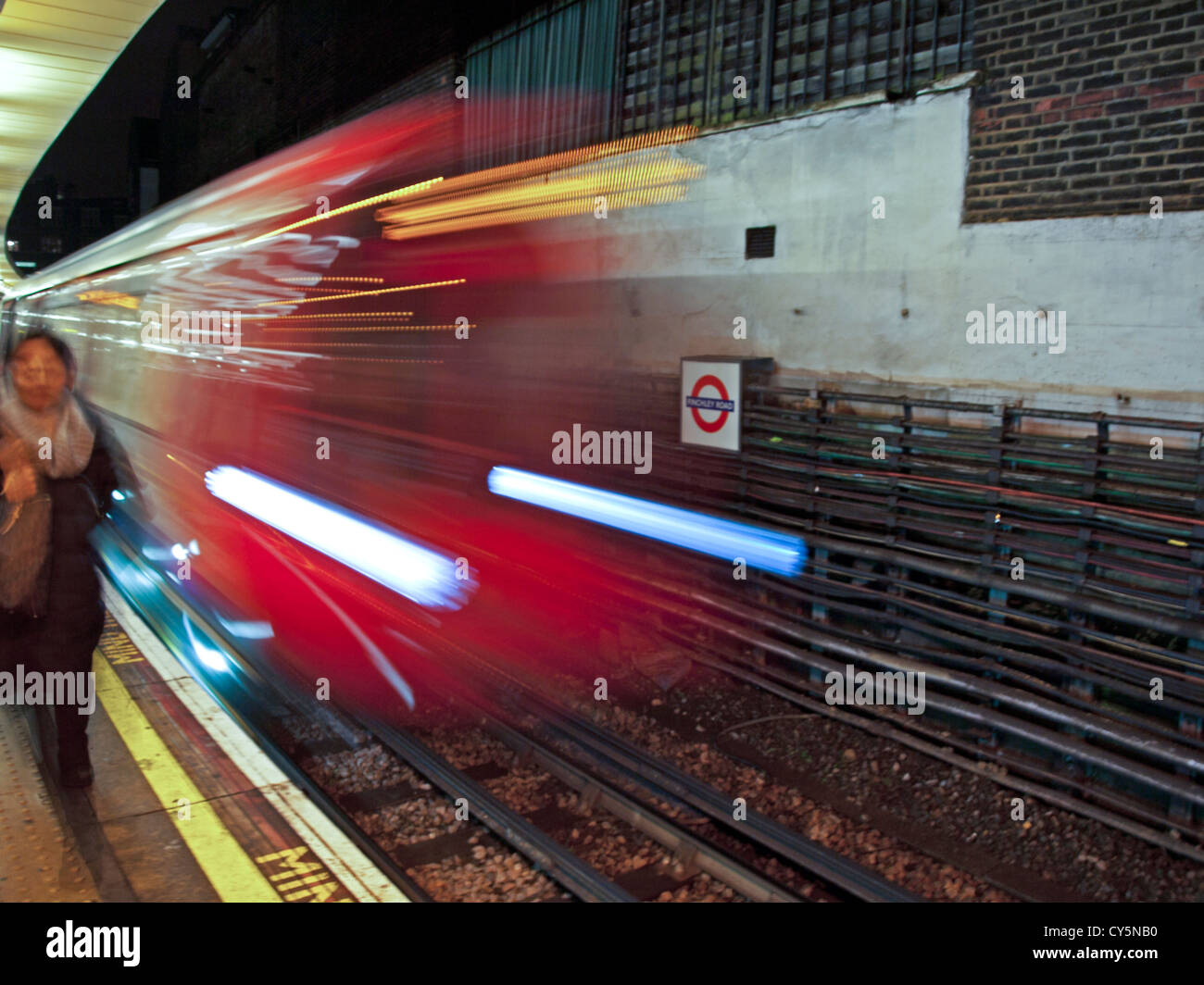 New Metropolitan Line train arriving at Finchley Road Station. Stock Photo