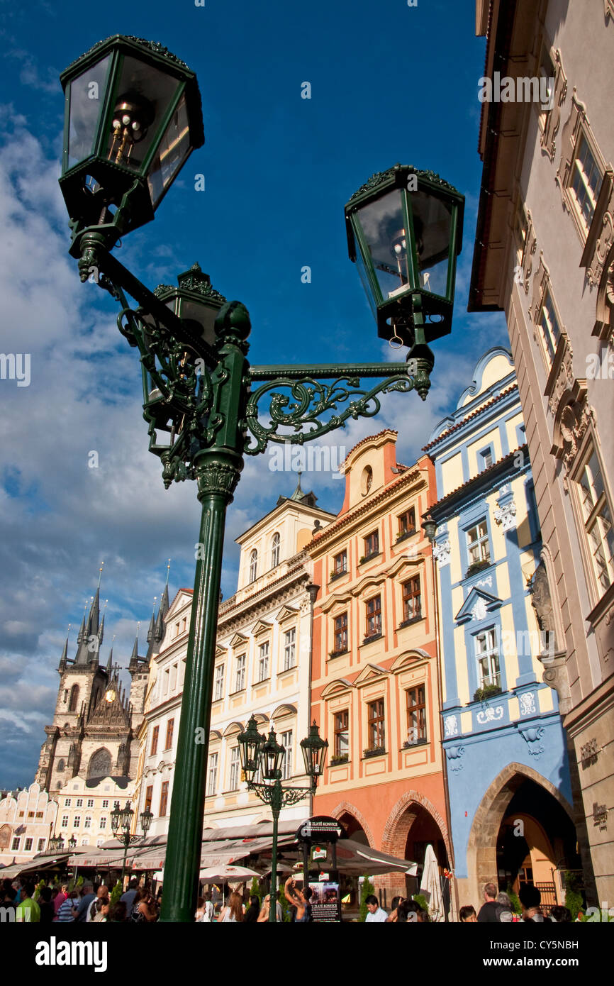 Prague's Old Town Square with Tyn Church in background Stock Photo