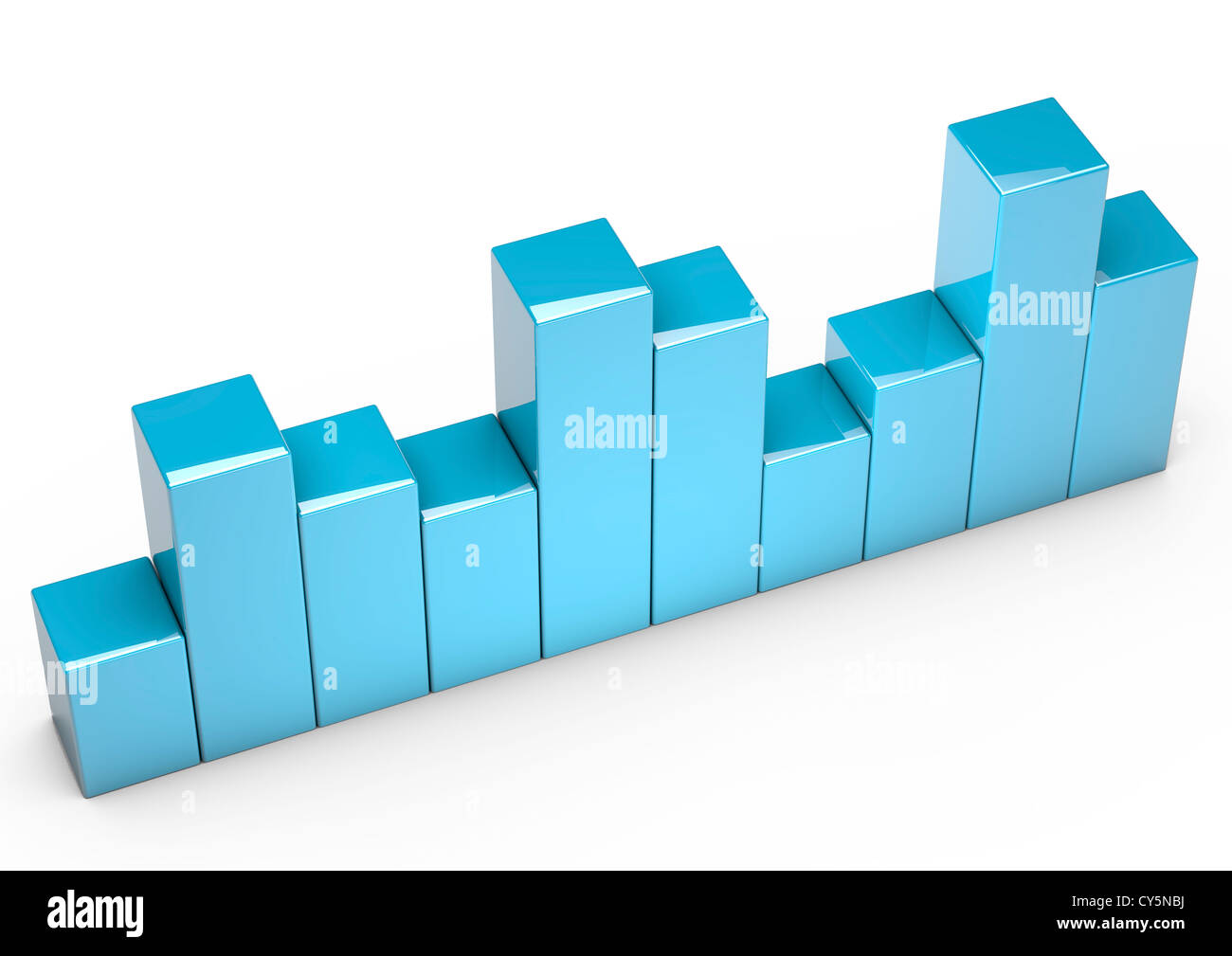 Series of blue shiny blocks forming a fluctuating bar graph - 3D render - Concept image Stock Photo