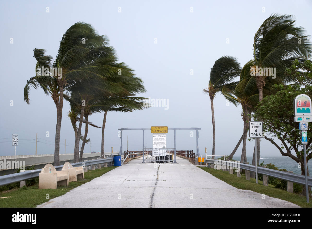 dark rain storm clouds blow over the seven-mile bridge marathon key florida keys usa old closed 7 mile bridge tropical storm approaching Stock Photo