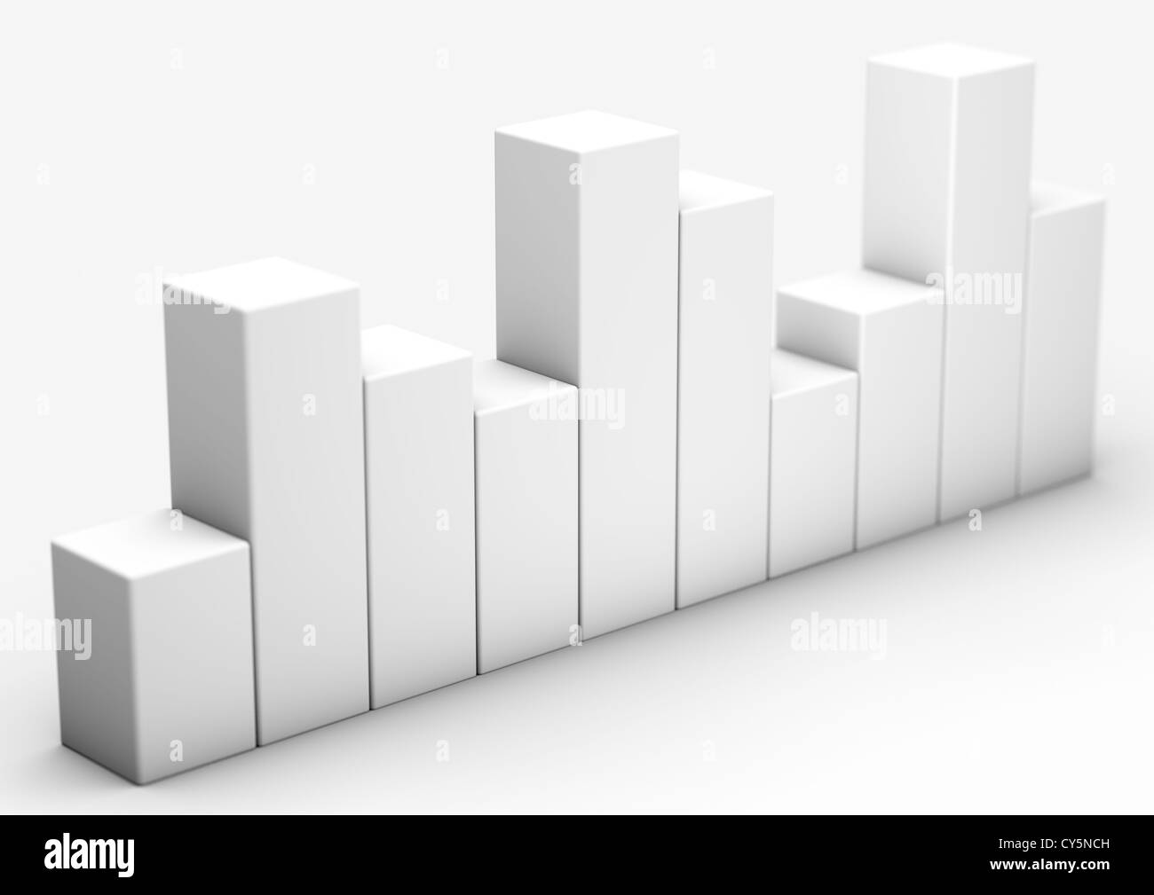 Series of white blocks forming a fluctuating bar graph on white background - 3D render - Concept image Stock Photo