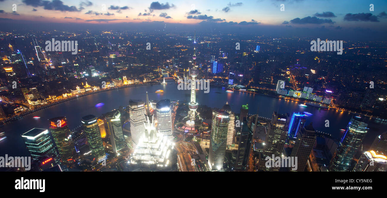 aerial view of shanghai night,lujiazui Stock Photo