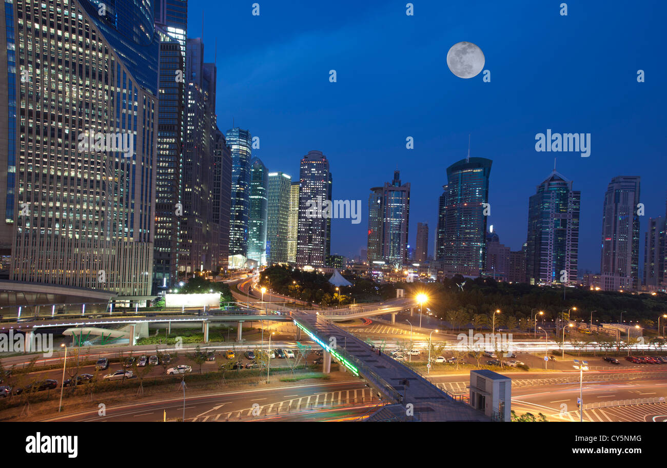 night view of shanghai business center,lujiazui area building in which most of the business building located Stock Photo