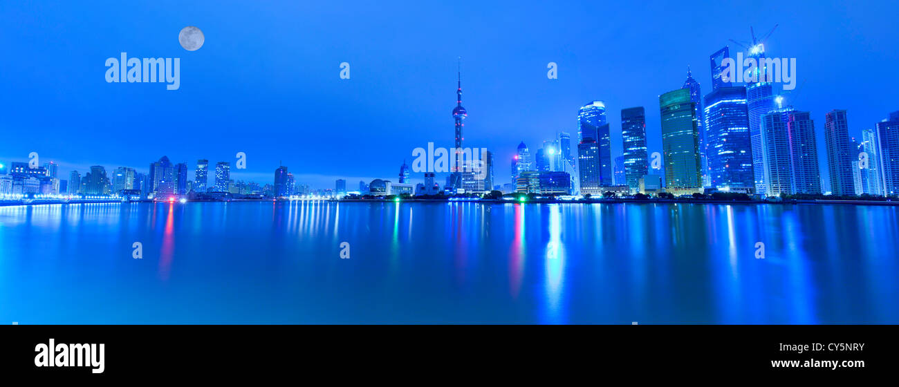 night view of shanghai huangpu river,china Stock Photo